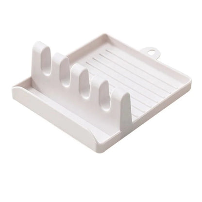 Kitchen Spoon Holders Fork Spatula Rack Shelf Organizer Plastic Chopsticks Holder Non-slip Spoons Pad - White
