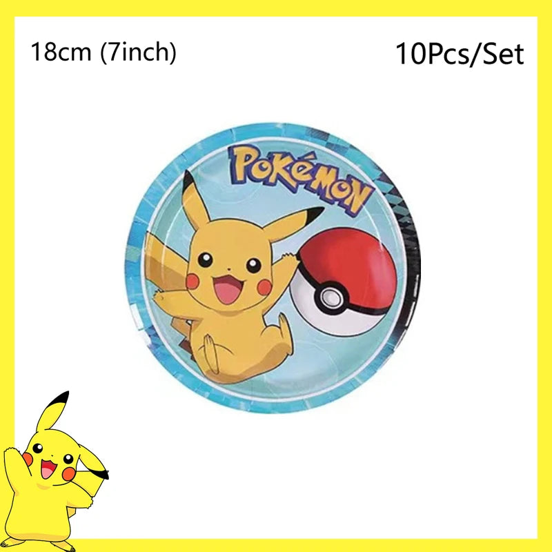 Pokemon Birthday Party Decoration Pikachu Disposable Tableware Cup Napkin Plate Tablecloth Baby Shower Cake Topper Flag Ballo
