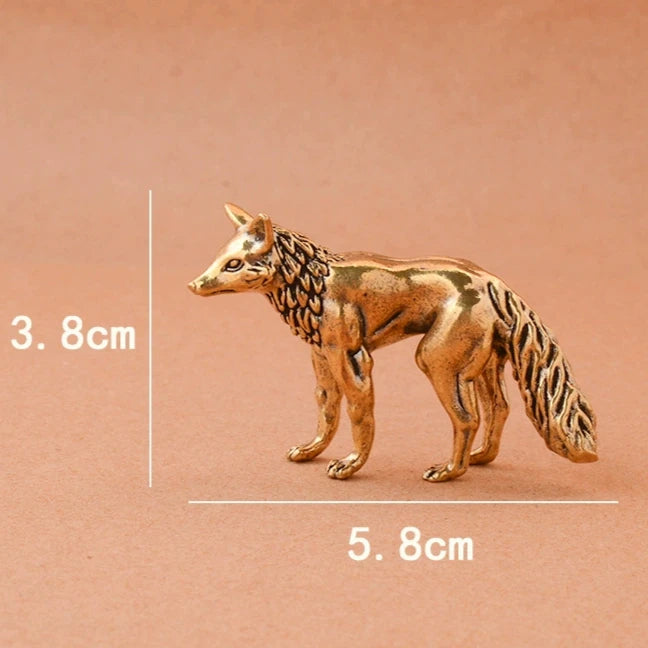 Brass Fox Statue Cute Fox Miniature Figurines Desk Ornament Decorations Accessories Copper Animal Sculpture Home Decor Crafts