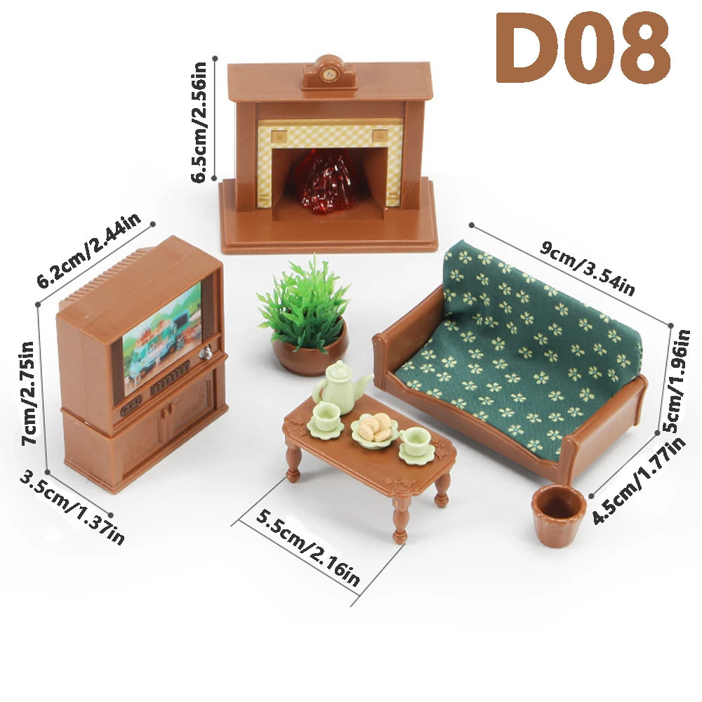1:12 Miniature Furniture Forest Family Kitchen Toy Dining Table Dollhouse Accessories Bathroom Pretend Play For Girl Gifts To