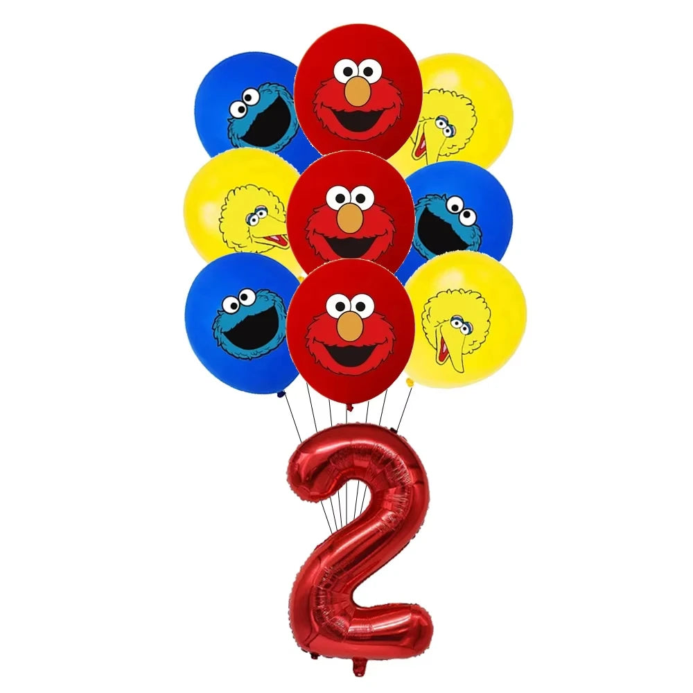 Cartoon Sesames Street Birthday Party Decor Elmo and Friends Theme Tablecloth Plate Balloon Set Cake Decor Baby Shower - 19pc