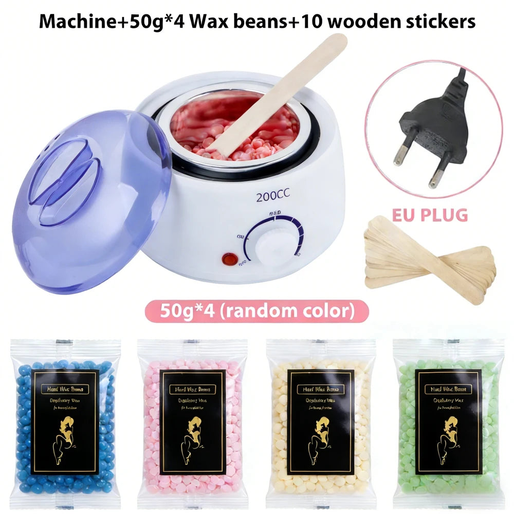 200CC Wax Heater Warmer Hair Removal Machine For Hand Foot Body SPA Epilator Paraffin Wax Pot +Wax Beans + Wood Sticks - Whit