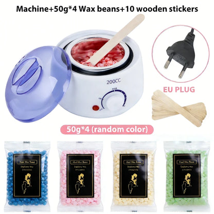 200CC Wax Heater Warmer Hair Removal Machine For Hand Foot Body SPA Epilator Paraffin Wax Pot +Wax Beans + Wood Sticks - Whit