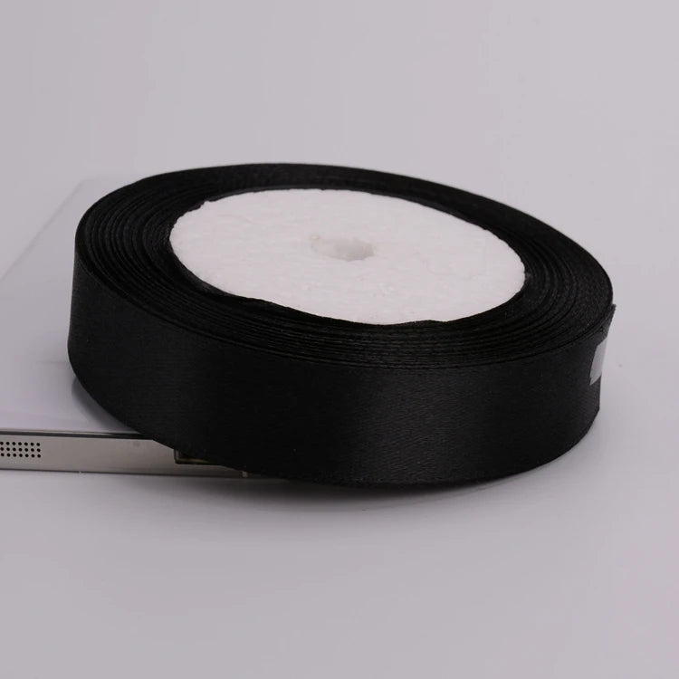 Black Single Face Satin Ribbon 6-10-12-15-20-25-40-50mm Gift Packaging Tape Christmas Halloween Birthday Party Decoration - 2