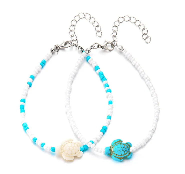 Beach Bead Anklet for Women Jewelry Retro Fashion Beads Stone Pendant Ankle Chain - 4
