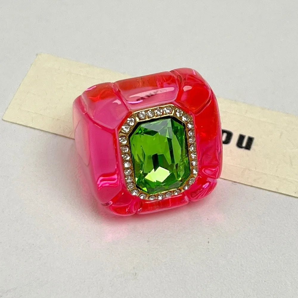New Colorful Rhinestones Ring Geometric Three-dimensional Finger Ring Elegant Jewelry Square Ring Women - 06