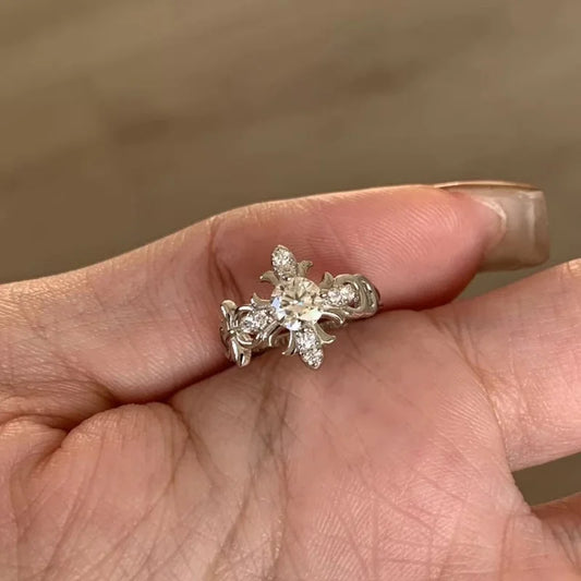 Fashion Zircon Cross Opening Rings for Women Classic Fine Jewelry Minimalist Personality Accessories