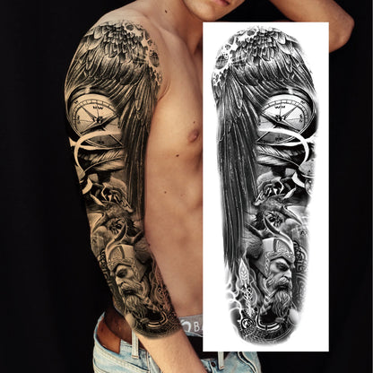 1 Sheets Wolf Lion Tiger Maori Temporary Tattoos For Men Women Adults Full Sleeve Arm Flower Rose Skull Tattoo Sticker Decor 