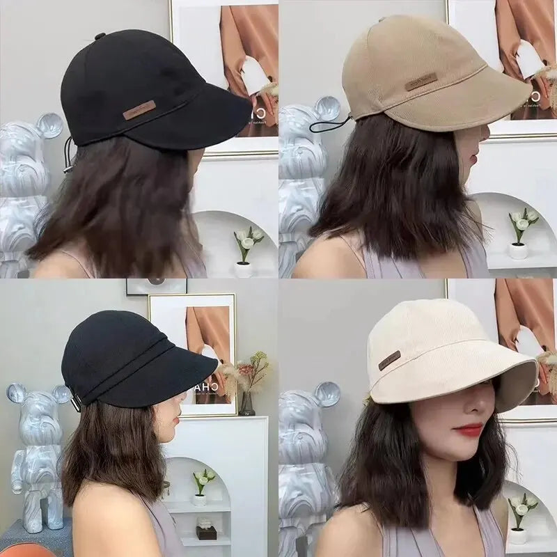 Women's Foldable Sunhat Summer Outdoor Beach Fisherman Hat Sunscreen UV Protection Cap Adjustable Cotton Wide Brim Bucket Cap
