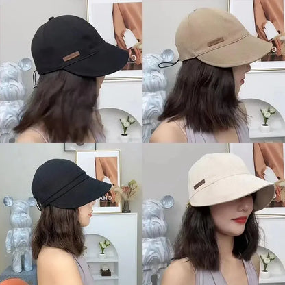 Women's Foldable Sunhat Summer Outdoor Beach Fisherman Hat Sunscreen UV Protection Cap Adjustable Cotton Wide Brim Bucket Cap