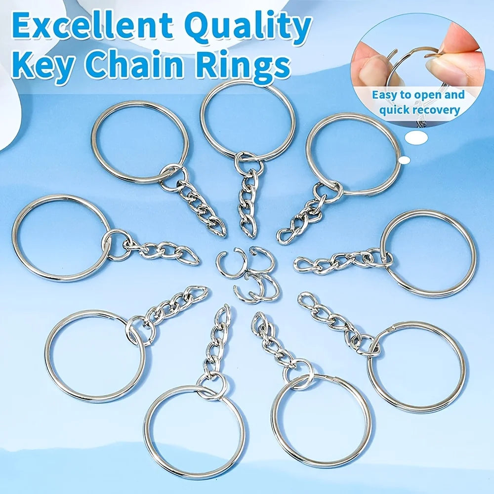 30pcs Silver Plated Metal Blank Keyring Keychain Split Key Ring with Chain Climbing Buckles Carabiner Keychain Rings Accessor