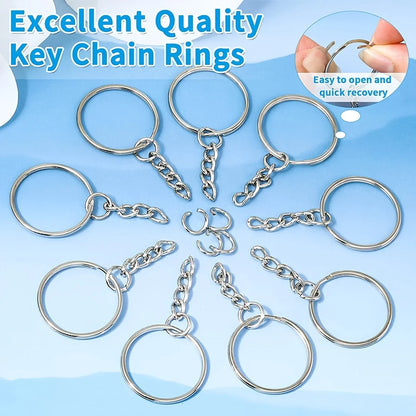 30pcs Silver Plated Metal Blank Keyring Keychain Split Key Ring with Chain Climbing Buckles Carabiner Keychain Rings Accessor