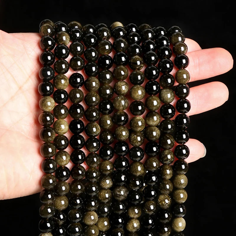 Natural Stone Golden Obsidian Bead Irisation Round Loose Spacer 4 6 8 10 12mm For Jewelry Making Diy Bracelet Necklace Access