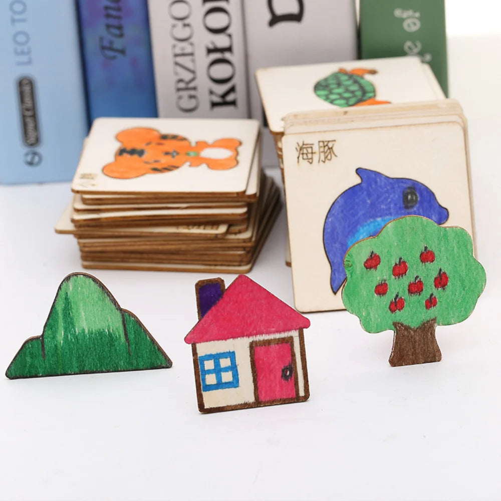 20pcs Montessori Kids Drawing Toys Wooden DIY Painting Template Stencils Learning Educational Toys for Children Wooden Toy Gi