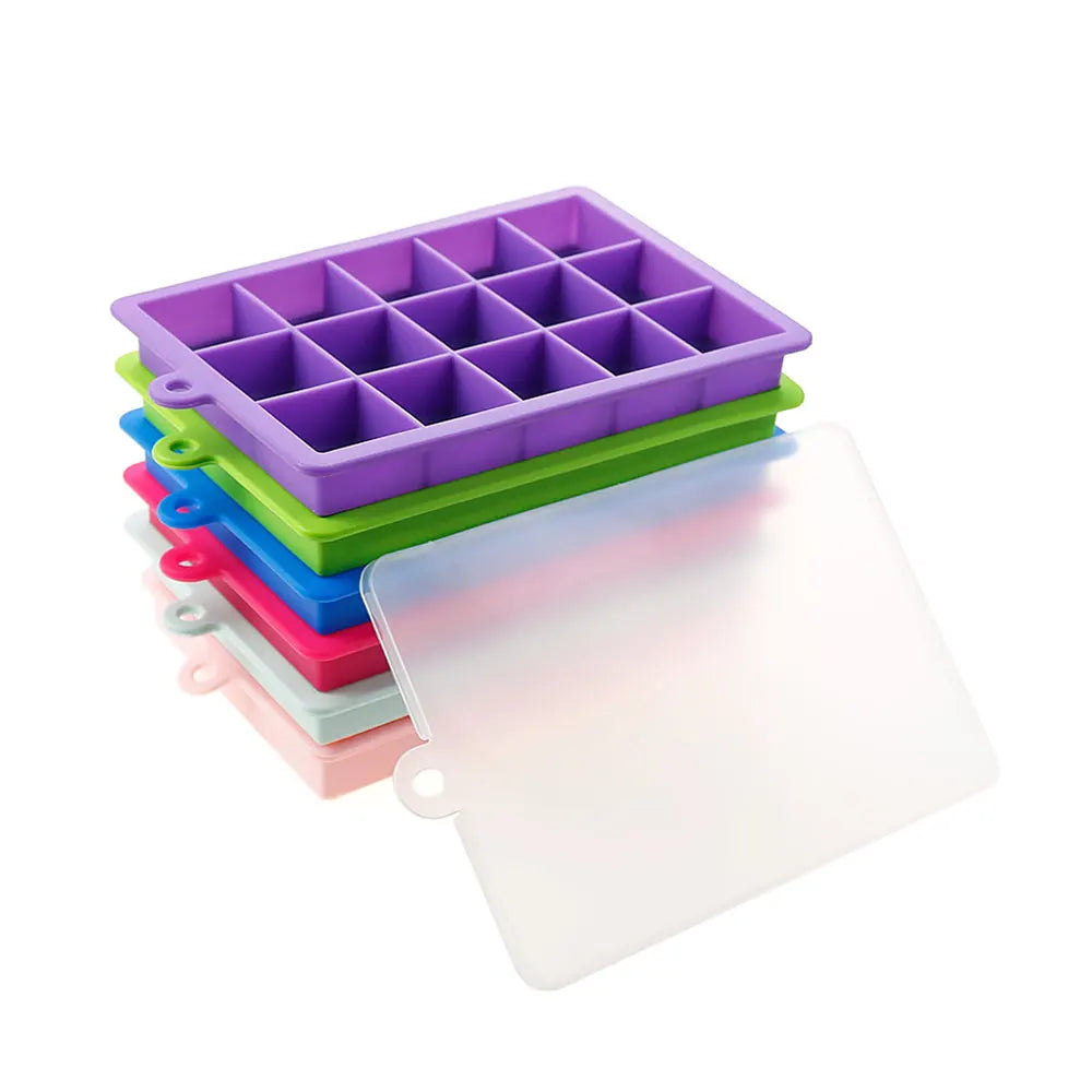 Silicone world Silicone Ice Cube Mold 15/24 Grids Square With Lids Trays Icecream Cold Drinks Whiskey Cocktails Tools Ice Mol
