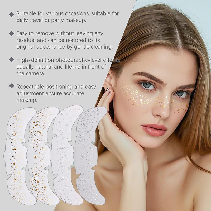 1/5pcs Metallic Golden Silver Fake Freckles Shiny Glitter Star Temporary Tattoo Stickers For Women Face Makeup Patches Decora