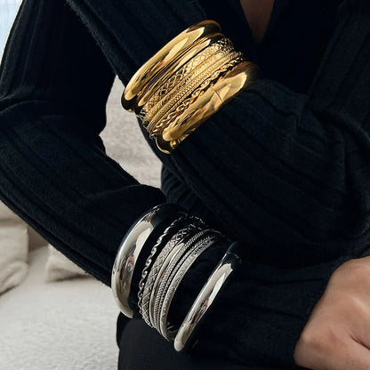 Vintage Punk Bracelets Set for Women Twist Texture Bangles Gold Silver Color Jewelry Statement Streetwear Goth