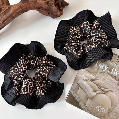Women's New Vintage Leopard Print Lace Hair Rings Fashionable Niche Design Elegant Hair Ties with High - end Feeling