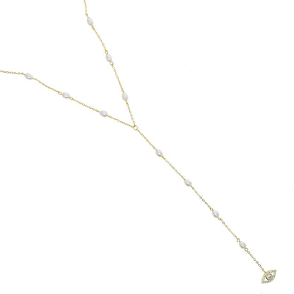 Long Y Lariat Chain for Women Blue Bead Charm Cute Lovely Eye Pendant Sexy Women Y Lariat Necklace