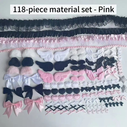118 Black Color Series Accessories Set Pink Lace Material Set Handmade DIY Accessories Pain Pack Material Pack - Pink