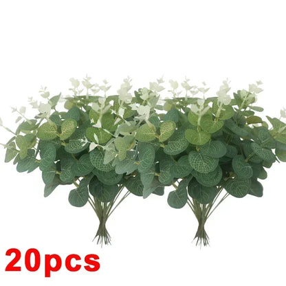 36/10PCS Artificial Eucalyptus Stems Green Leaves Fake Plants Home Flowers Bouquet Wedding Centerpiece Christmas Decoration -