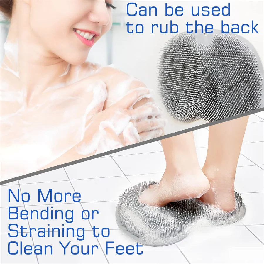 Shower Foot Scrubber Mat Back Washer Exfoliating Bath Wash Pad Wall Mounted Slip Suction Cups for Use in Cleaner Men and Wome
