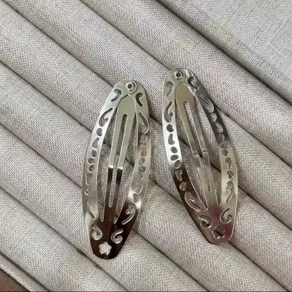 Vintage Hollowed Out Pattern Hair Clips Y2K Geometric Silver Oval Snap Hairclips Punk Metal Side Hairpin Korean Hair Accessor