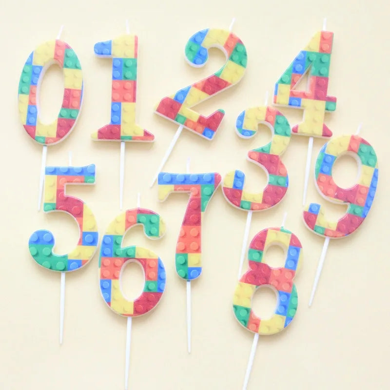 New Building Block Number 0-9 Candle 1PC Color Building Block Shaped Digital Candle Cake Decoration Birthday Baking Decor Plu