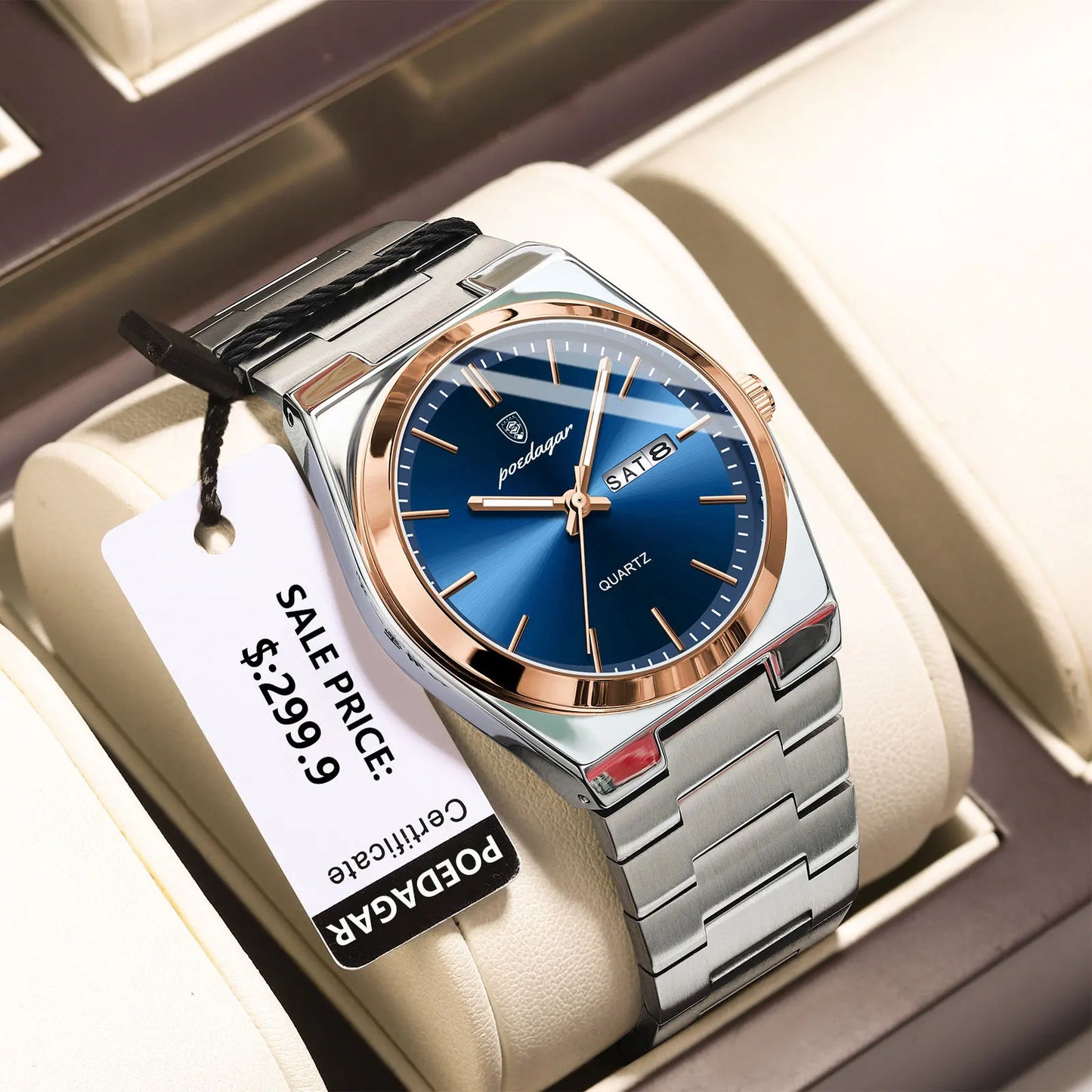 POEDAGAR Luxury Men's Watches Waterproof Luminous Date Week Men Watch Stainless Steel Casual Fashion Quartz Man Wristwatch Re