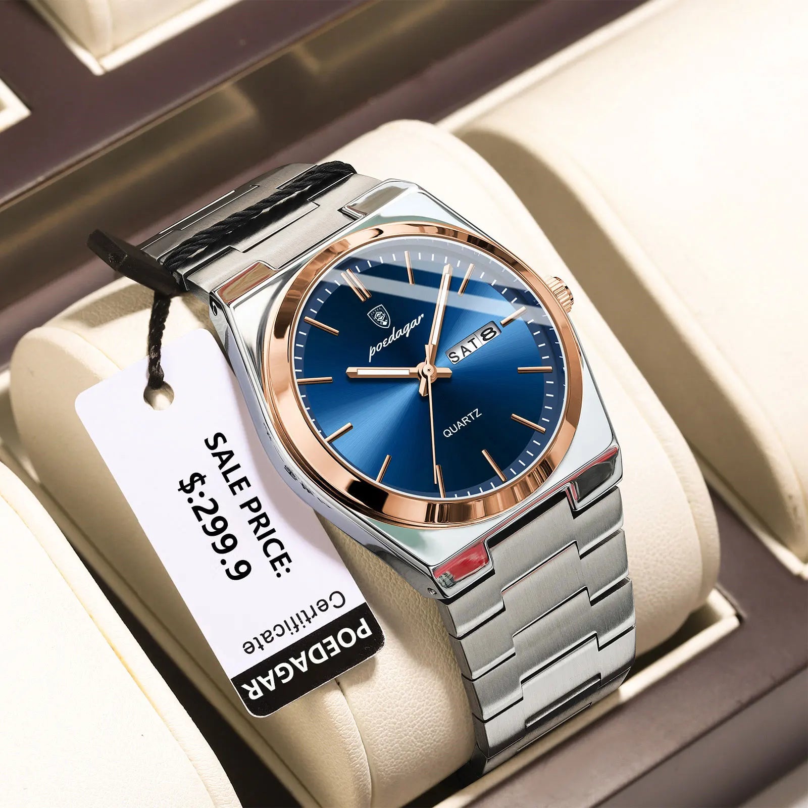 POEDAGAR Luxury Men's Watches Waterproof Luminous Date Week Men Watch Stainless Steel Casual Fashion Quartz Man Wristwatch Re