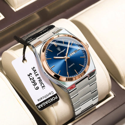 POEDAGAR Luxury Men's Watches Waterproof Luminous Date Week Men Watch Stainless Steel Casual Fashion Quartz Man Wristwatch Re
