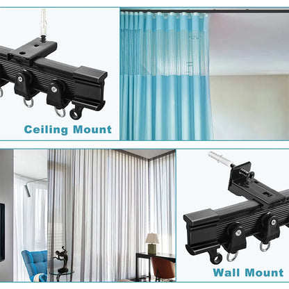 Flexible Bendable Curtain Track Ceiling Wall Mount Black White Curved Heavy Duty RV Sliding Curtain Rail System Room Divider 