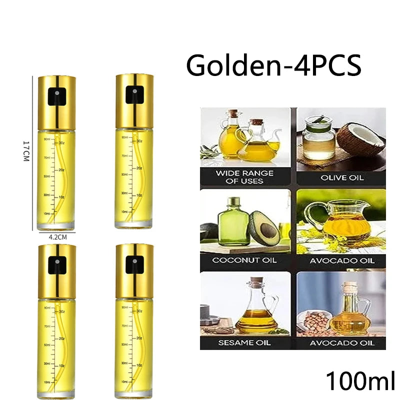 Glass Oil Sprayer for Cooking Olive Spray Mister for Salad BBQ Kitchen Baking Empty Vinegar Bottle - Golden-4PCS
