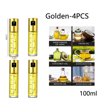 Glass Oil Sprayer for Cooking Olive Spray Mister for Salad BBQ Kitchen Baking Empty Vinegar Bottle - Golden-4PCS