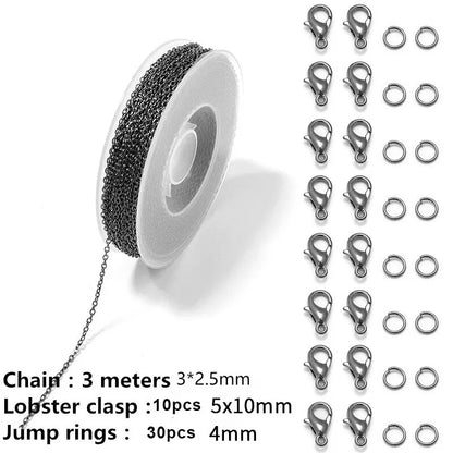 Chains Jewelry Making Supplies 3m Cable Link Chains for Making Jewelry Necklace Earring Bracelet Findings DIY Craft Kit - bla