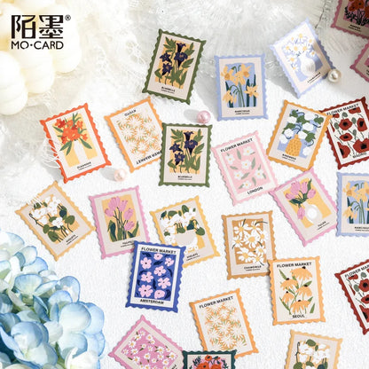 45 Pcs Stamp Style Flower Stickers Set for Journal Planner DIY Crafts Scrapbooking Embellishment Diary