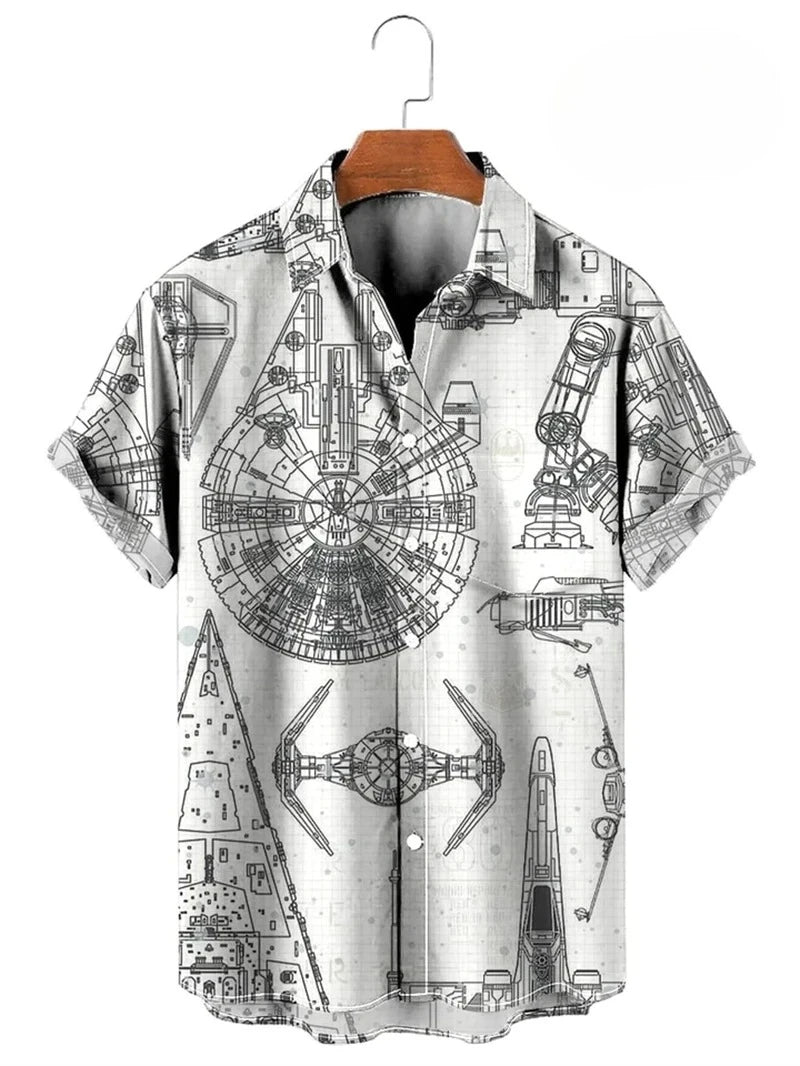 Vintage Button Up Shirt Man 3d Map Printed Short Sleeve Hawaiian Shirt Lapel Men's Clothing Casual Fashion Tops Oversized Tsh