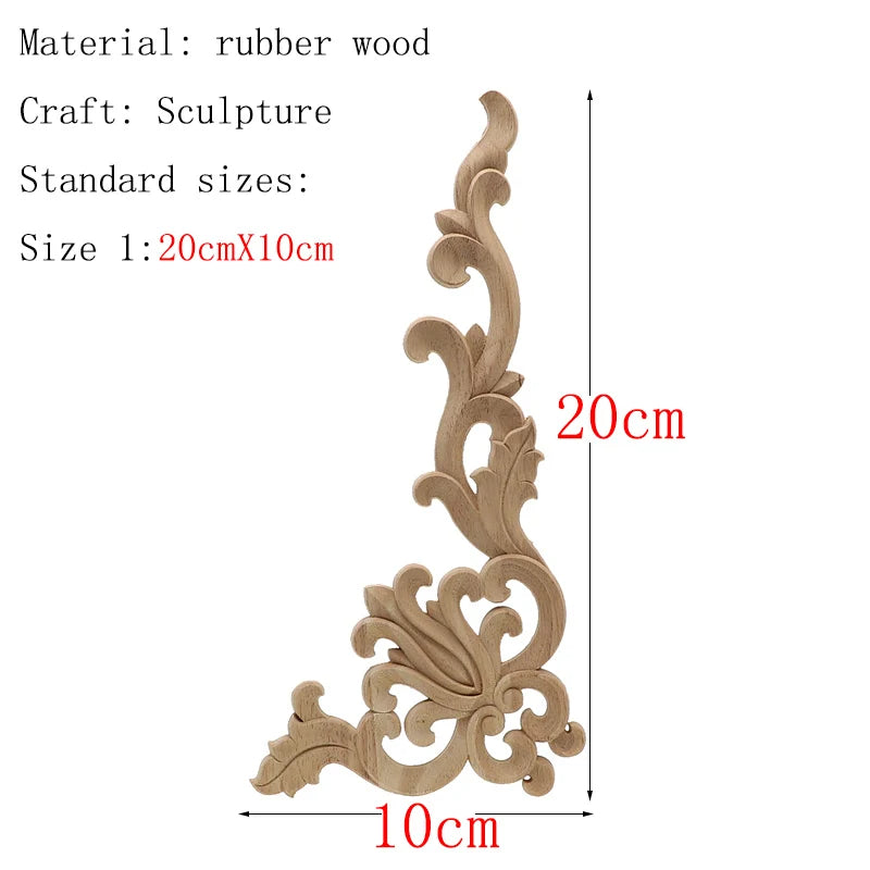 Wood Carved Corner Onlay Applique Frame Door Decorate Wall Doors Furniture Decorative Modern 20X10CM Figurines Wooden Miniatu