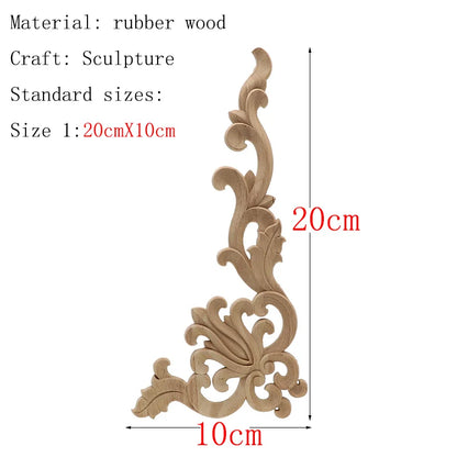 Wood Carved Corner Onlay Applique Frame Door Decorate Wall Doors Furniture Decorative Modern 20X10CM Figurines Wooden Miniatu