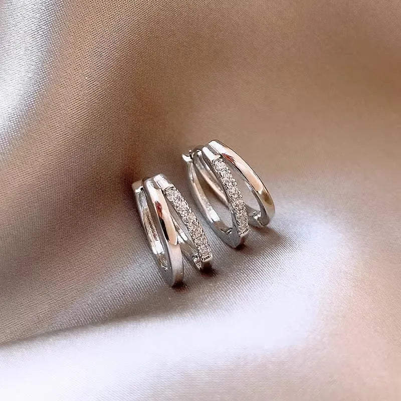 Luxury Full of Zircon Shiny Geometric Square Hoop Earrings for Women Temperament Gold Color Stainless Steel Korea Jewelry Gif