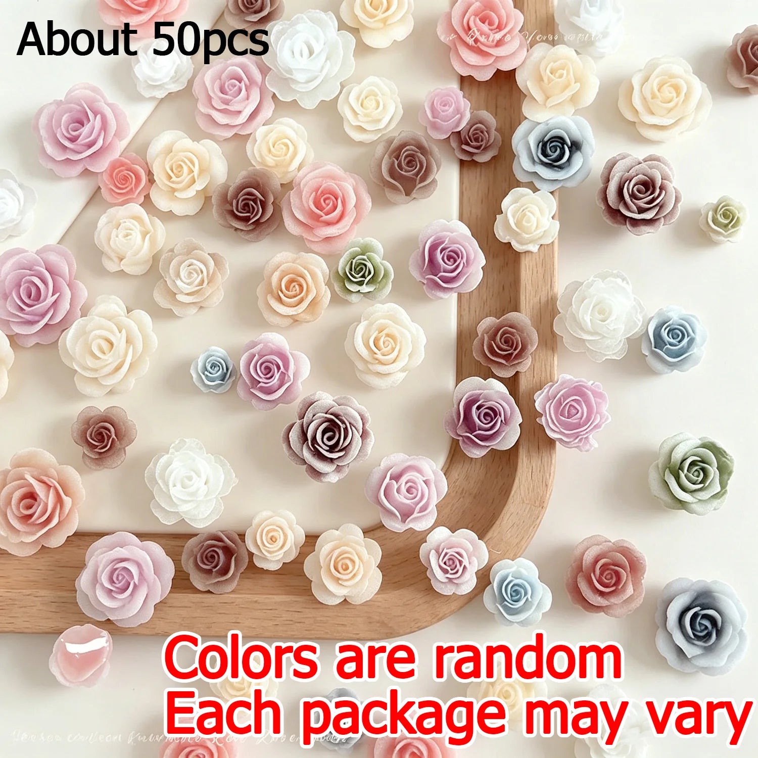 50Pcs Vintage 3D Rose Flowers Nail Art Jewelry Decoration Colorful Halo Dyeing Camellia DIY Fashion Manicure Accessory - MP80