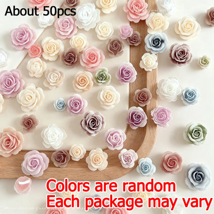 50Pcs Vintage 3D Rose Flowers Nail Art Jewelry Decoration Colorful Halo Dyeing Camellia DIY Fashion Manicure Accessory - MP80