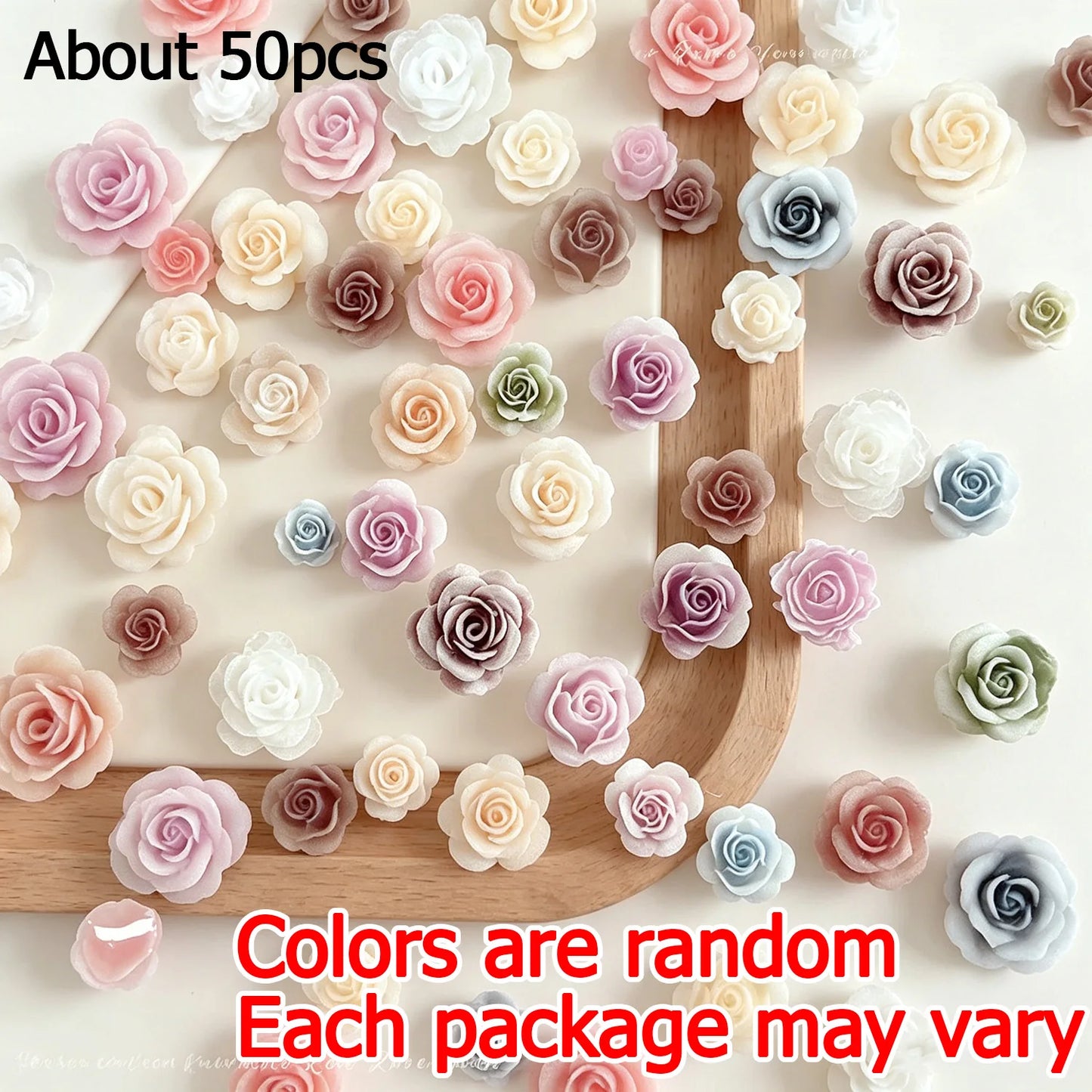 50Pcs Vintage 3D Rose Flowers Nail Art Jewelry Decoration Colorful Halo Dyeing Camellia DIY Fashion Manicure Accessory