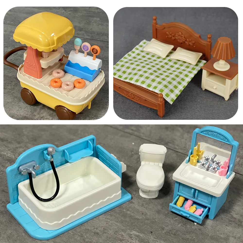1:12 Miniature Furniture Forest Family Kitchen Toy Dining Table Dollhouse Accessories Bathroom Pretend Play For Girl Gifts To