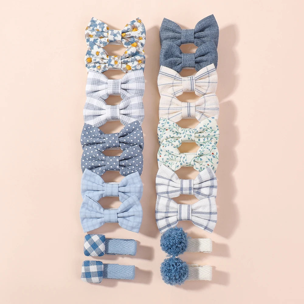 20pcs/set Lovely Kids Bows Hair Clips for Girls Barrette Boutique Full Coverage Fabric Children's Headwear Baby Hair Accessor