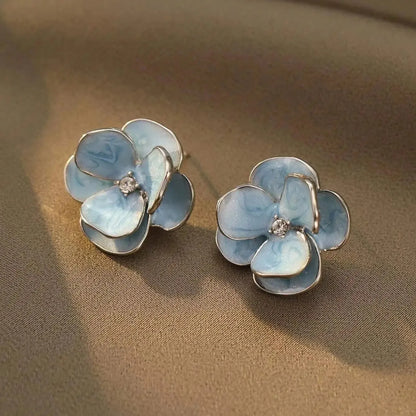 New Fashion Sweet Design Spring/Summer Blue Pink Enamel Flower Light Luxury High End Earrings Party Gifts for Women Jewelry