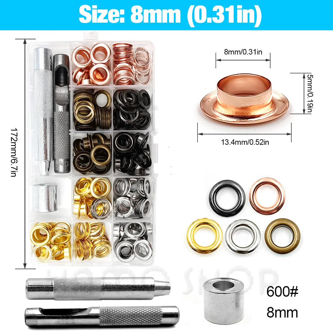 200pcs Metal Eyelet Gromment Kit Eyelet Punch Install Tool Set With Storage Box For LeatherCraft Shoes Belt Cap Bag Tags Clot
