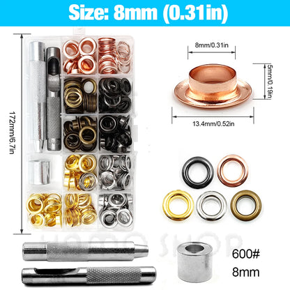 200pcs Metal Eyelet Gromment Kit Eyelet Punch Install Tool Set With Storage Box For LeatherCraft Shoes Belt Cap Bag Tags Clot