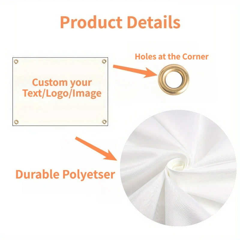 1pc Custom Banner with Your Designed Pattern or Text, Personalized Image or Text Canvas Background, with 4 Grommets, Polyeste