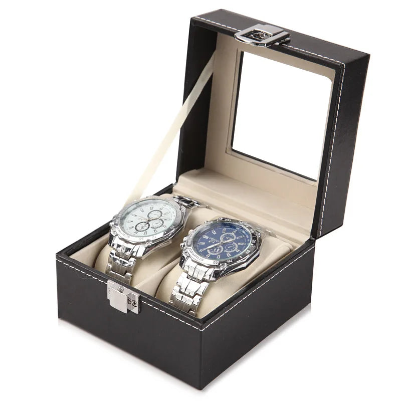 PU Leather Display Storage Collection Organizer Watch Box Case With Glass Top Slot Men Watch Bracket Display Box Gifts